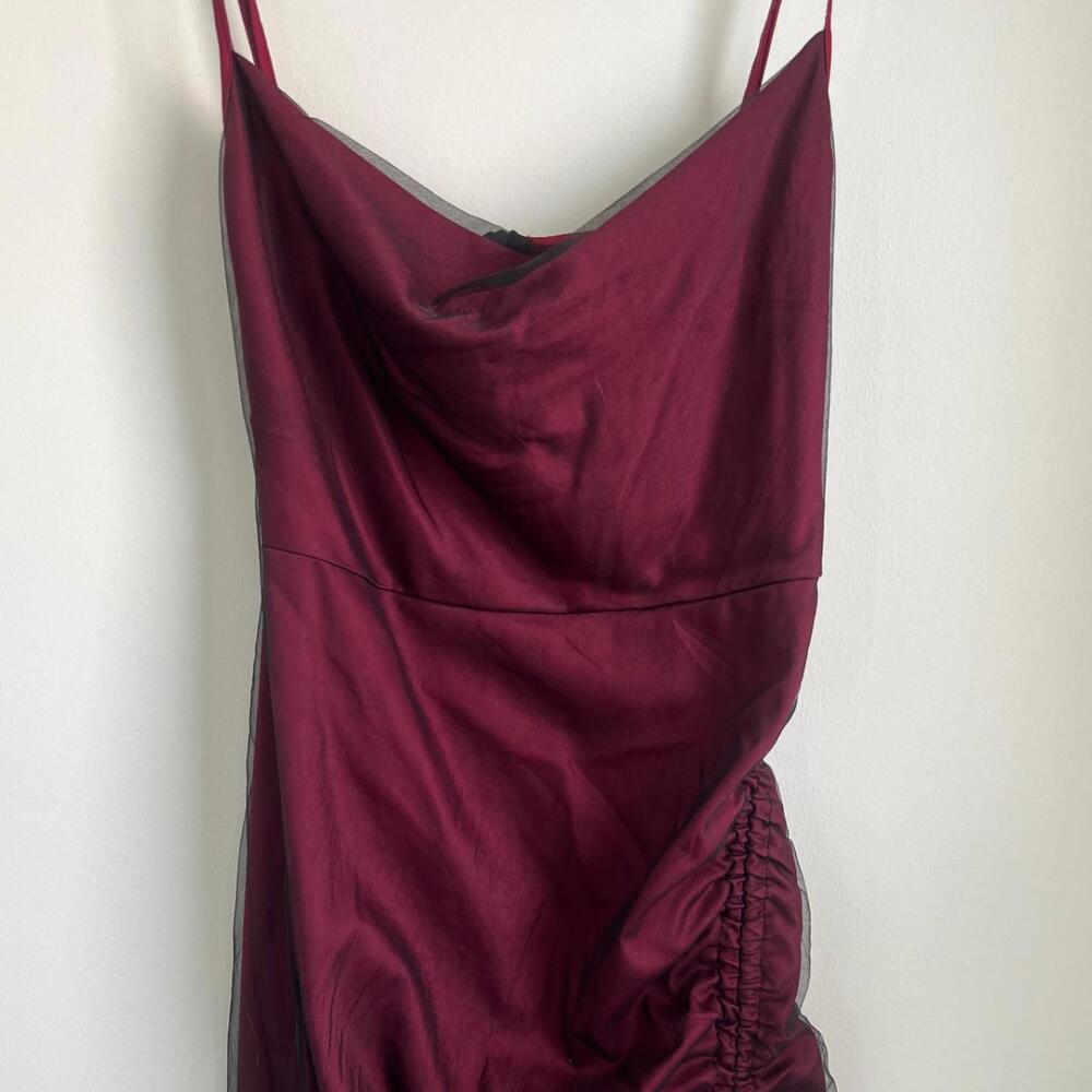 Wine/Burgundy Black Mesh Cider Maxi Dress - Size Large